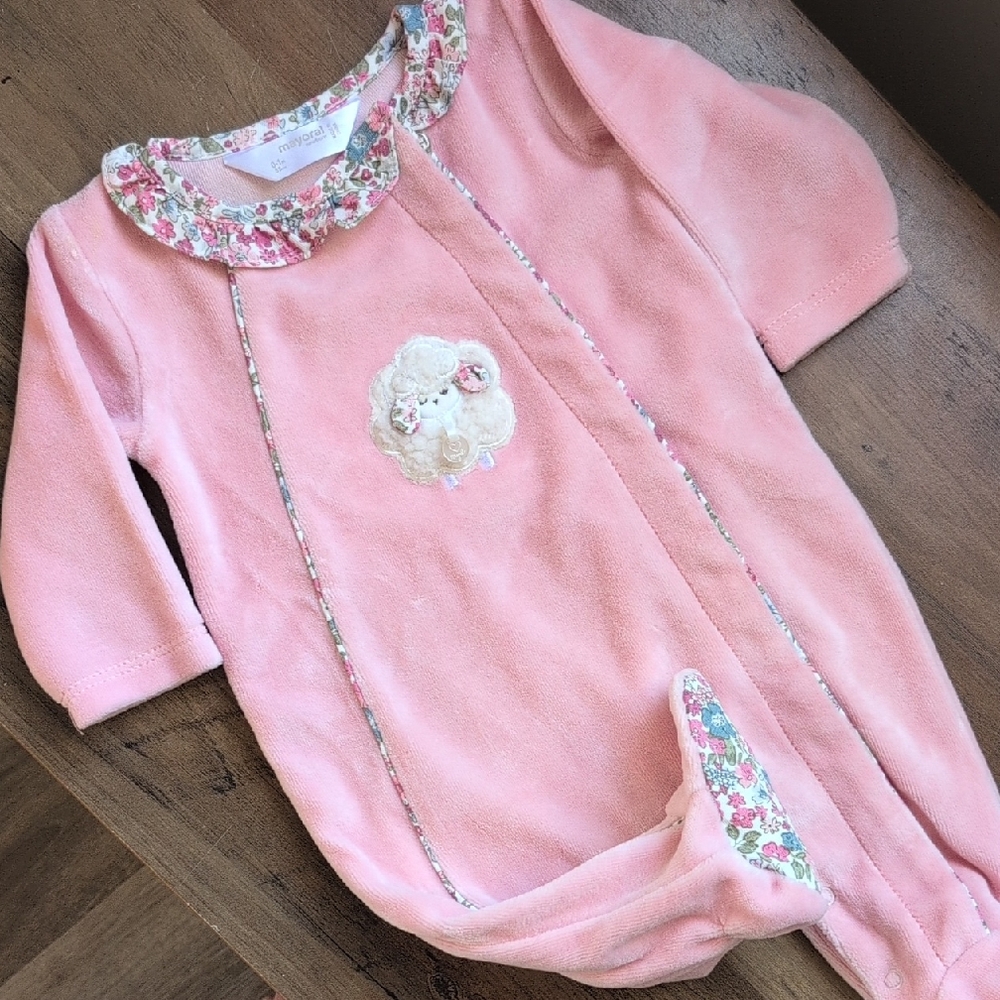 Mayoral Newborn Pink Floral Sleeper Sz NB (0-1m)